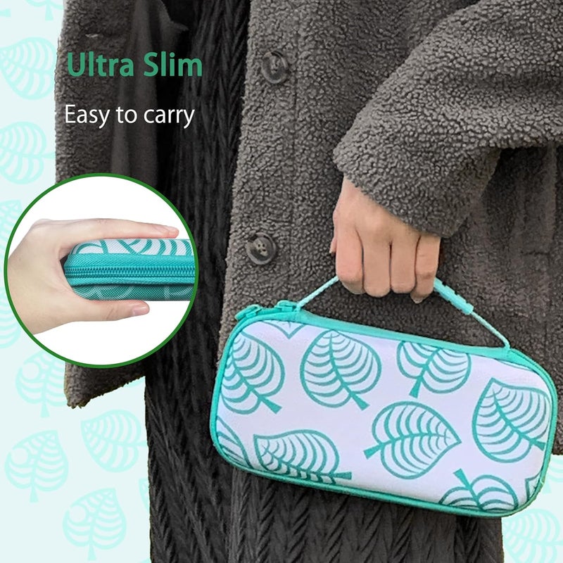 TIKOdirect Carrying Case for Switch lite, Shockproof Portable Travel Bag with Glitter Galaxy cover, Screen Protectors and Cute Leaf Thumb Grips Caps, Animal Crossing Green - Image 3